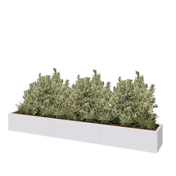 Plieninis lauko vazonas XXL - Stačiakampis - 360 x 50 x 40 cm - RAL9010 matinė (balta) - Su dugno plokšte
