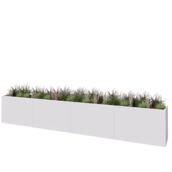 Plieninis lauko vazonas XXL - Stačiakampis - 480 x 50 x 80 cm - RAL9010 matinė (balta) - Su dugno plokšte