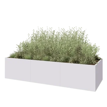 Plieninis lauko vazonas XXL - Stačiakampis - 360 x 120 x 80 cm - RAL9010 matinė (balta) - Su dugno plokšte
