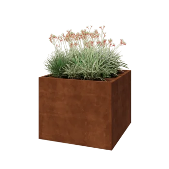 Corten plieno lauko vazonas - Kvadratas - 100 x 100 x 80 cm - Su dugno plokšte