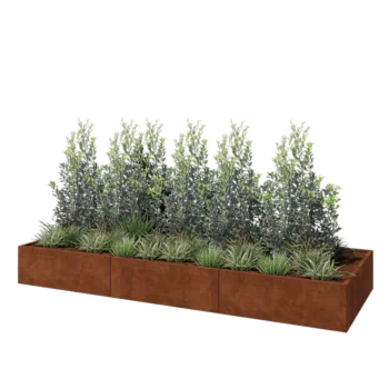 Corten plieno lauko vazonas XXL - Stačiakampis - 360 x 120 x 40 cm - Su dugno plokšte