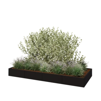 Plieninis lauko vazonas XXL - Stačiakampis - 320 x 120 x 30 cm - RAL9005 matinė (juoda) - Be dugno plokštės