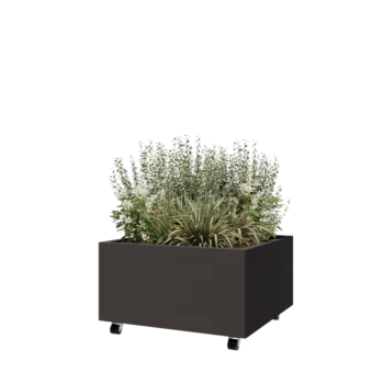 Plieninis lauko vazonas - Kvadratas - 80 x 80 x 40 cm - kita RAL spalva - Su dugno plokšte - Su ratais