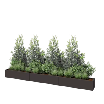 Plieninis lauko vazonas XXL - Stačiakampis - 360 x 30 x 30 cm - RAL7016 matinė (antracito pilka) - Su dugno plokšte