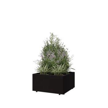 Plieninis lauko vazonas - Kvadratas - 60 x 60 x 30 cm - RAL9005 matinė (juoda) - Su dugno plokšte - Su kojomis