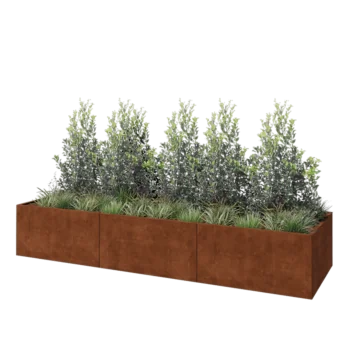 Corten plieno lauko vazonas XXL - Stačiakampis - 360 x 100 x 60 cm - Su dugno plokšte