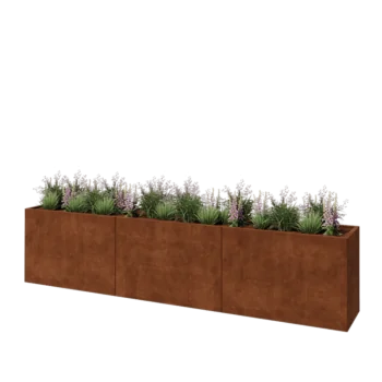 Corten plieno lauko vazonas XXL - Stačiakampis - 360 x 50 x 80 cm - Be dugno plokštės