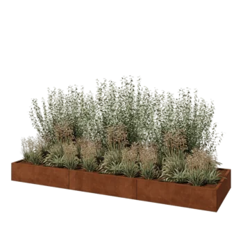 Corten plieno lauko vazonas XXL - Stačiakampis - 360 x 100 x 30 cm - Be dugno plokštės