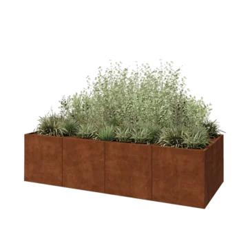 Corten plieno lauko vazonas XXL - Stačiakampis - 320 x 120 x 80 cm - Su dugno plokšte