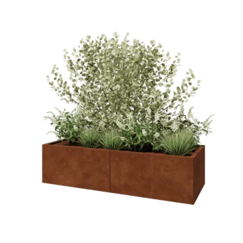 Corten plieno lauko vazonas XXL - Stačiakampis - 160 x 60 x 40 cm - Su dugno plokšte