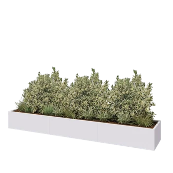 Plieninis lauko vazonas XXL - Stačiakampis - 360 x 60 x 40 cm - RAL9010 matinė (balta) - Su dugno plokšte