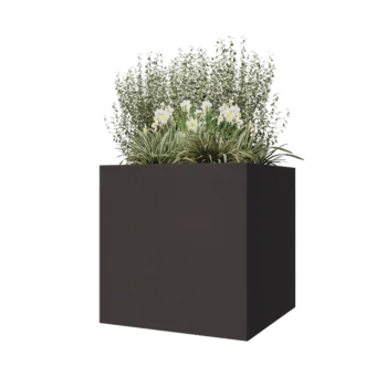 Plieninis lauko vazonas - Kvadratas - 80 x 80 x 80 cm - RAL7016 matinė (antracito pilka) - Su dugno plokšte