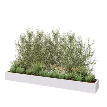 Plieninis lauko vazonas XXL - Stačiakampis - 360 x 50 x 30 cm - RAL9010 matinė (balta) - Su dugno plokšte
