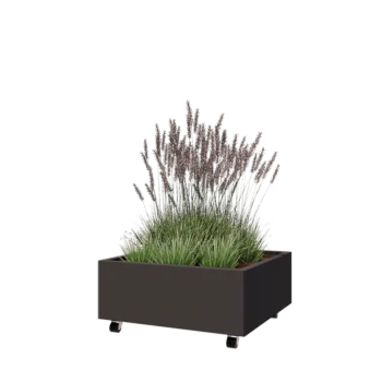 Plieninis lauko vazonas - Kvadratas - 80 x 80 x 30 cm - RAL7016 matinė (antracito pilka) - Su dugno plokšte - Su ratais