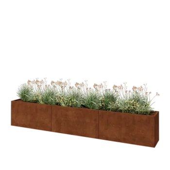 Corten plieno lauko vazonas XXL - Stačiakampis - 360 x 40 x 60 cm - Su dugno plokšte