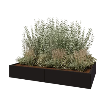 Plieninis lauko vazonas XXL - Stačiakampis - 200 x 120 x 30 cm - RAL9005 matinė (juoda) - Su dugno plokšte