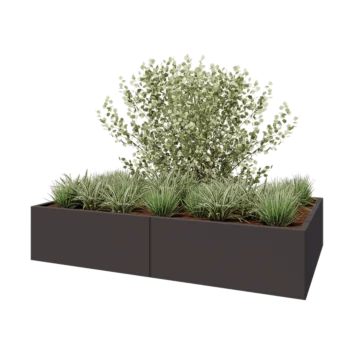 Plieninis lauko vazonas XXL - Stačiakampis - 200 x 120 x 40 cm - RAL7016 matinė (antracito pilka) - Su dugno plokšte