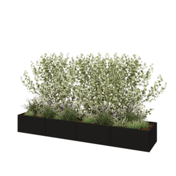 Plieninis lauko vazonas XXL - Stačiakampis - 320 x 60 x 40 cm - RAL9005 matinė (juoda) - Be dugno plokštės