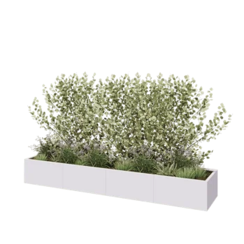 Plieninis lauko vazonas XXL - Stačiakampis - 320 x 60 x 40 cm - RAL9010 matinė (balta) - Su dugno plokšte