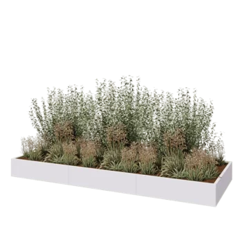 Plieninis lauko vazonas XXL - Stačiakampis - 360 x 120 x 30 cm - RAL9010 matinė (balta) - Su dugno plokšte