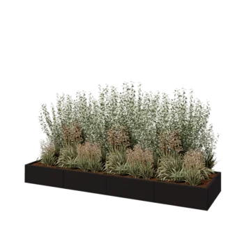 Plieninis lauko vazonas XXL - Stačiakampis - 320 x 80 x 30 cm - RAL9005 matinė (juoda) - Su dugno plokšte