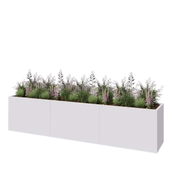 Plieninis lauko vazonas XXL - Stačiakampis - 360 x 60 x 80 cm - RAL9010 matinė (balta) - Su dugno plokšte