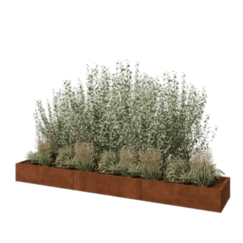 Corten plieno lauko vazonas XXL - Stačiakampis - 360 x 60 x 30 cm - Su dugno plokšte