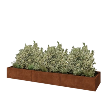 Corten plieno lauko vazonas XXL - Stačiakampis - 360 x 80 x 40 cm - Su dugno plokšte