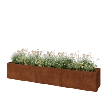 Corten plieno lauko vazonas XXL - Stačiakampis - 360 x 60 x 60 cm - Su dugno plokšte