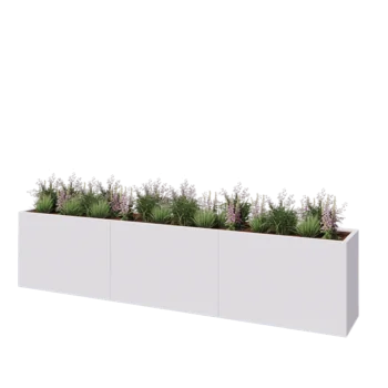 Plieninis lauko vazonas XXL - Stačiakampis - 360 x 50 x 80 cm - RAL9010 matinė (balta) - Be dugno plokštės