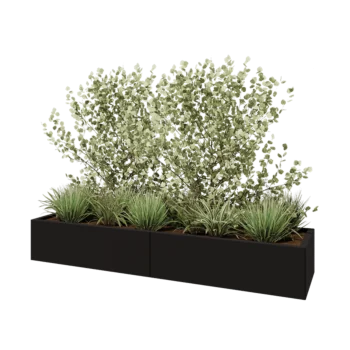 Plieninis lauko vazonas XXL - Stačiakampis - 200 x 50 x 30 cm - RAL9005 matinė (juoda) - Be dugno plokštės