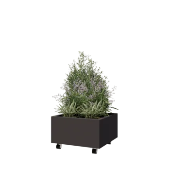 Plieninis lauko vazonas - Kvadratas - 60 x 60 x 30 cm - kita RAL spalva - Su dugno plokšte - Su ratais