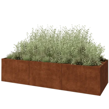 Corten plieno lauko vazonas XXL - Stačiakampis - 360 x 120 x 80 cm - Su dugno plokšte
