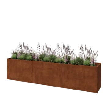 Corten plieno lauko vazonas XXL - Stačiakampis - 360 x 60 x 80 cm - Be dugno plokštės