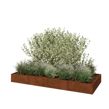 Corten plieno lauko vazonas XXL - Stačiakampis - 320 x 120 x 30 cm - Su dugno plokšte