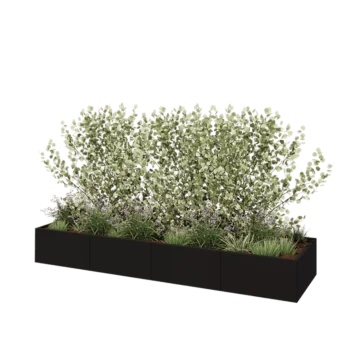 Plieninis lauko vazonas XXL - Stačiakampis - 320 x 80 x 40 cm - RAL9005 matinė (juoda) - Su dugno plokšte