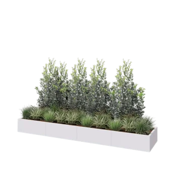 Plieninis lauko vazonas XXL - Stačiakampis - 320 x 60 x 30 cm - RAL9010 matinė (balta) - Su dugno plokšte