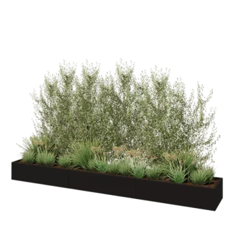 Plieninis lauko vazonas XXL - Stačiakampis - 360 x 50 x 30 cm - RAL9005 matinė (juoda) - Su dugno plokšte