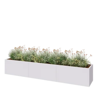 Plieninis lauko vazonas XXL - Stačiakampis - 360 x 60 x 60 cm - RAL9010 matinė (balta) - Su dugno plokšte