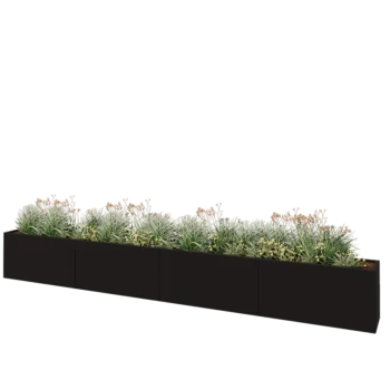 Plieninis lauko vazonas XXL - Stačiakampis - 480 x 40 x 60 cm - RAL9005 matinė (juoda) - Su dugno plokšte
