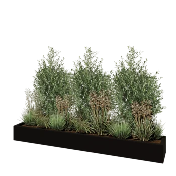 Stiklo pluošto vazonai - Stačiakampis - 200 x 30 x 20 cm - RAL9005 matinis (juodas) - Su dugnu