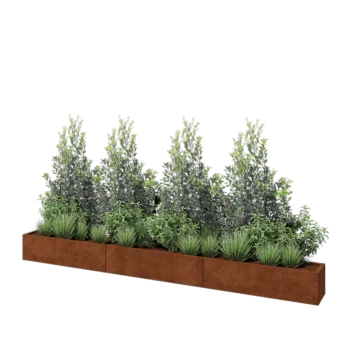 Corten plieno lauko vazonas XXL - Stačiakampis - 360 x 30 x 30 cm - Be dugno plokštės