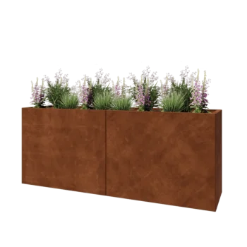 Corten plieno lauko vazonas XXL - Stačiakampis - 200 x 50 x 80 cm - Su dugno plokšte
