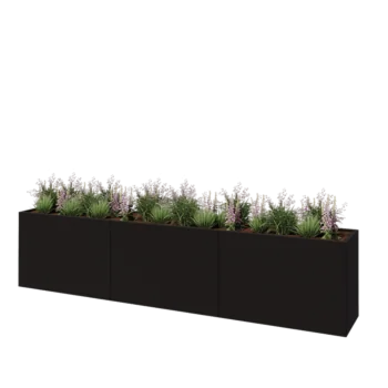 Plieninis lauko vazonas XXL - Stačiakampis - 360 x 50 x 80 cm - RAL9005 matinė (juoda) - Be dugno plokštės