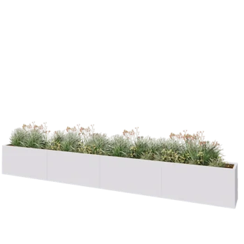 Plieninis lauko vazonas XXL - Stačiakampis - 480 x 40 x 60 cm - RAL9010 matinė (balta) - Su dugno plokšte