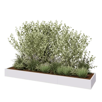 Plieninis lauko vazonas XXL - Stačiakampis - 360 x 80 x 30 cm - RAL9010 matinė (balta) - Su dugno plokšte