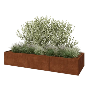 Corten plieno lauko vazonas XXL - Stačiakampis - 360 x 120 x 60 cm - Su dugno plokšte