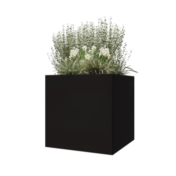 Plieninis lauko vazonas - Kvadratas - 80 x 80 x 80 cm - RAL9005 matinė (juoda) - Su dugno plokšte
