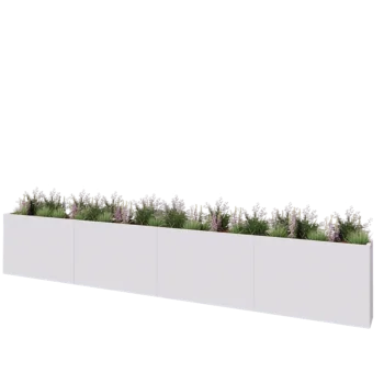 Plieninis lauko vazonas XXL - Stačiakampis - 480 x 30 x 80 cm - RAL9010 matinė (balta) - Su dugno plokšte