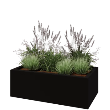 Stiklo pluošto vazonai - Stačiakampis - 120 x 60 x 40 cm - RAL9005 matinis (juodas) - Su dugnu